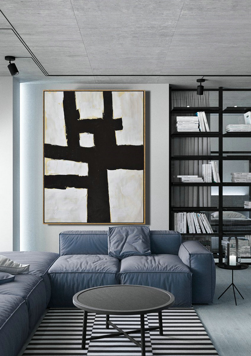 Abstract Painting Extra Large Canvas Art,Minimalist Painting On Canvas, Palette Knife Vertical Minimal Art - Extra Large Wall Art